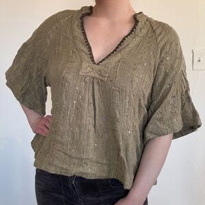 Free People Boho Sage Green Sequin Top
